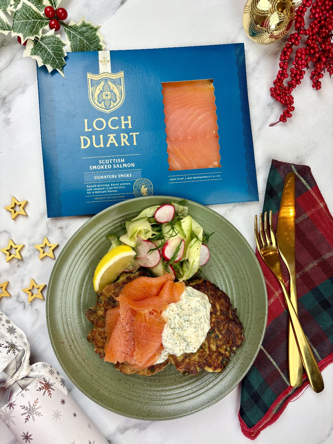 Featured image for “Leek & Feta Fritters with Smoked Salmon, Dill Horseradish Sour Cream and Radish Cucumber Salad”